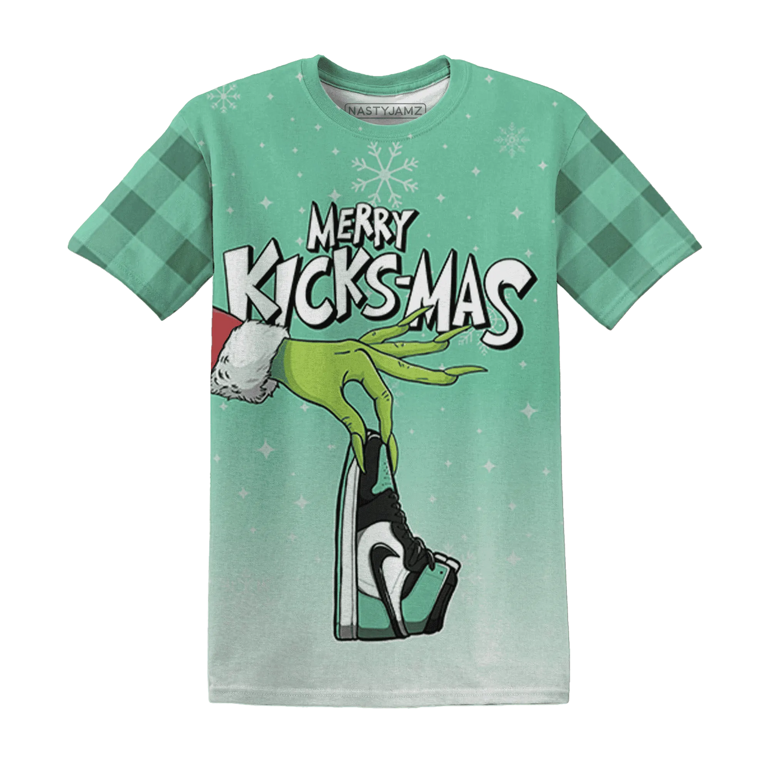 High-OG-Green-Glow-1s-NastyJamz-T-Shirt-Match-Merry-Kicksmas-3D