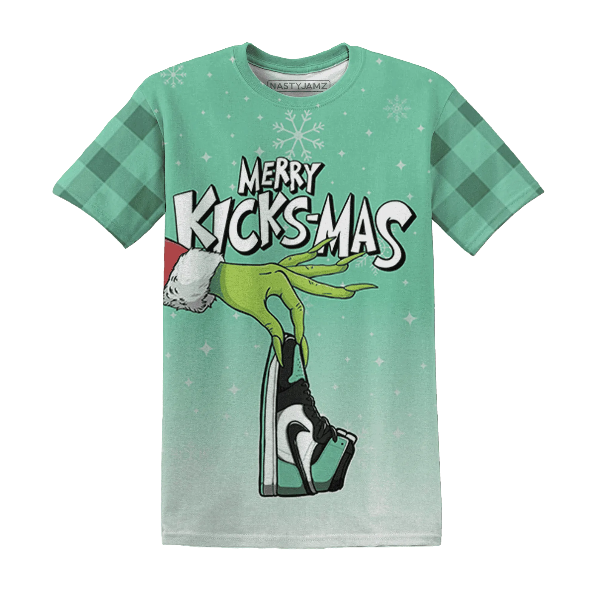 High-OG-Green-Glow-1s-NastyJamz-T-Shirt-Match-Merry-Kicksmas-3D