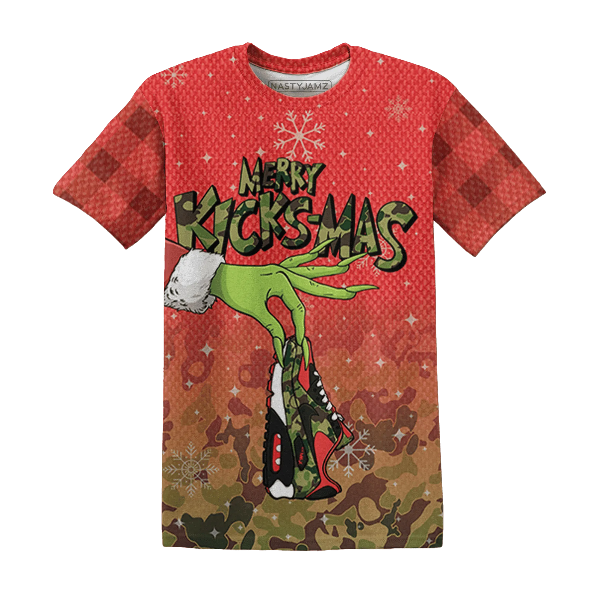 AM-90-Dark-Sage-Solar-Red-NastyJamz-T-Shirt-Match-Merry-Kicksmas-3D