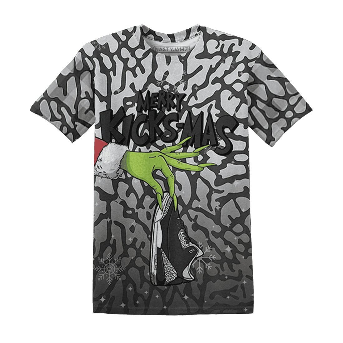 Green-Glow-3s-NastyJamz-T-Shirt-Match-Merry-Kicksmas-3D