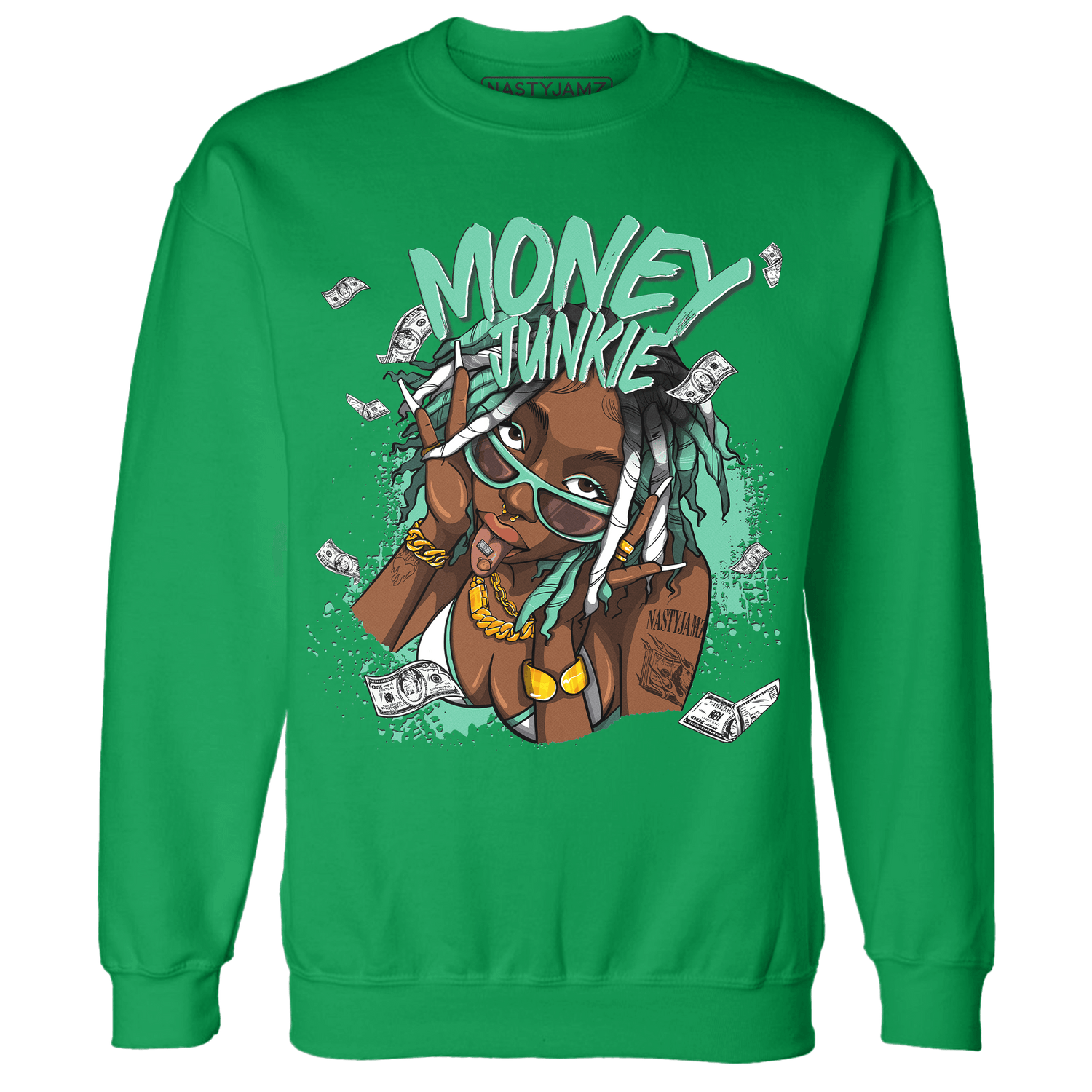 High OG Green Glow 1s Sweatshirt Match Money Junkie - NastyJamz