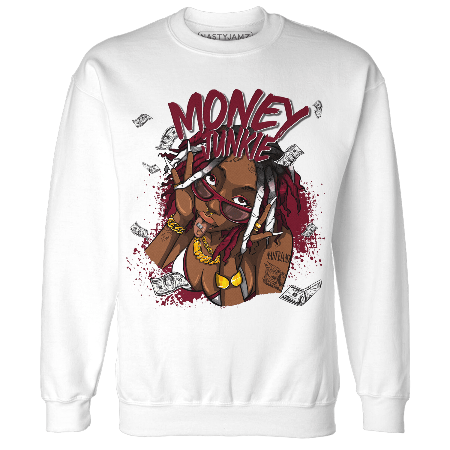 High White Team Red 1s Sweatshirt Match Money Junkie - NastyJamz