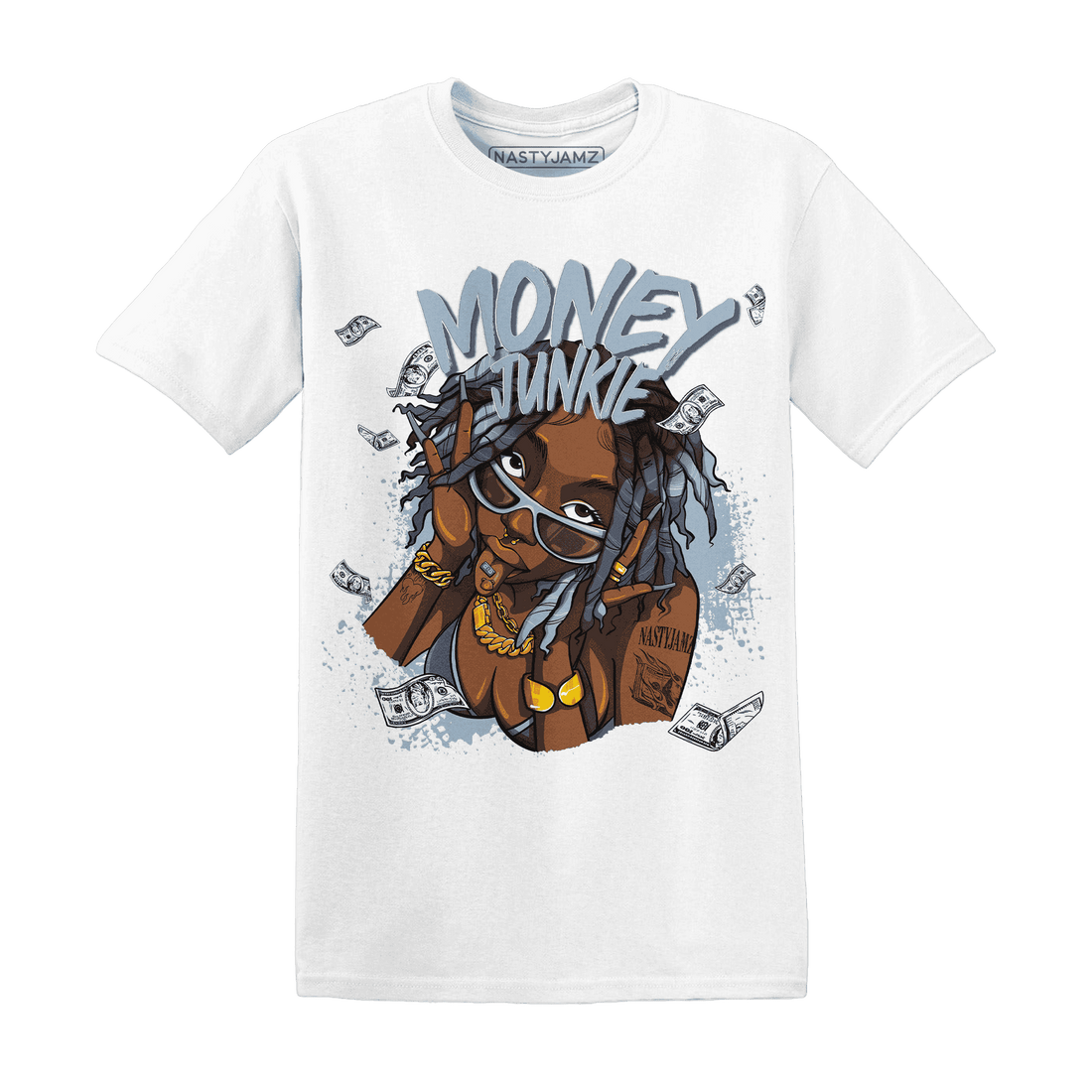 Mid Diffused Blue Grey 1s T Shirt Match Money Junkie - NastyJamz