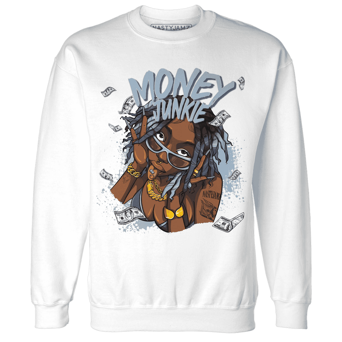 Mid Diffused Blue Grey 1s Sweatshirt Match Money Junkie - NastyJamz