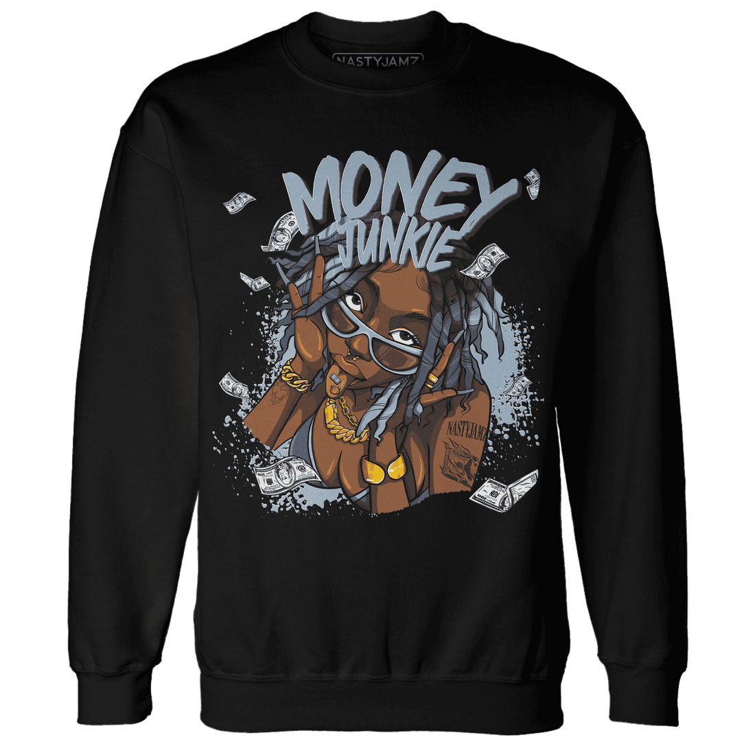 Mid Diffused Blue Grey 1s Sweatshirt Match Money Junkie - NastyJamz