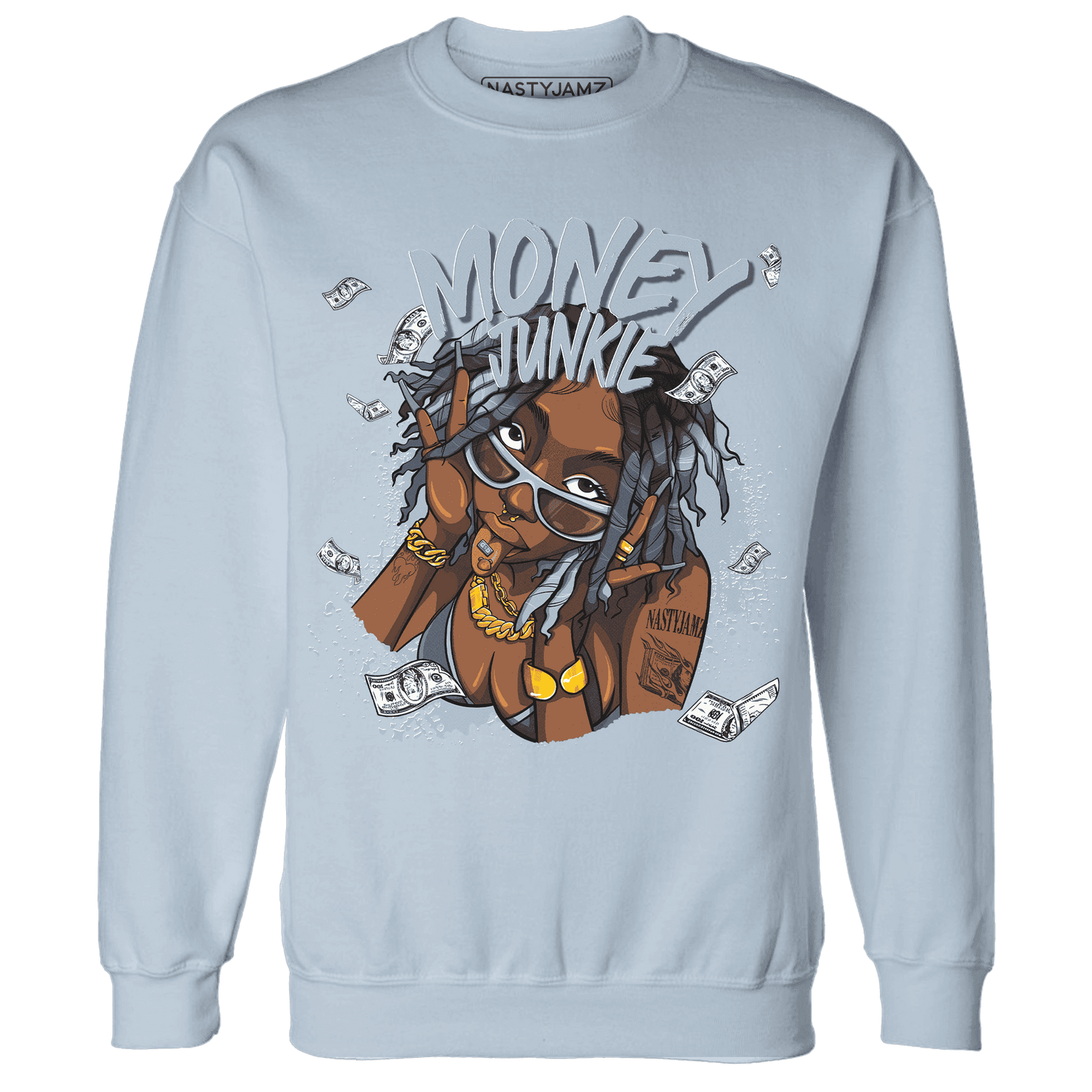Mid Diffused Blue Grey 1s Sweatshirt Match Money Junkie - NastyJamz