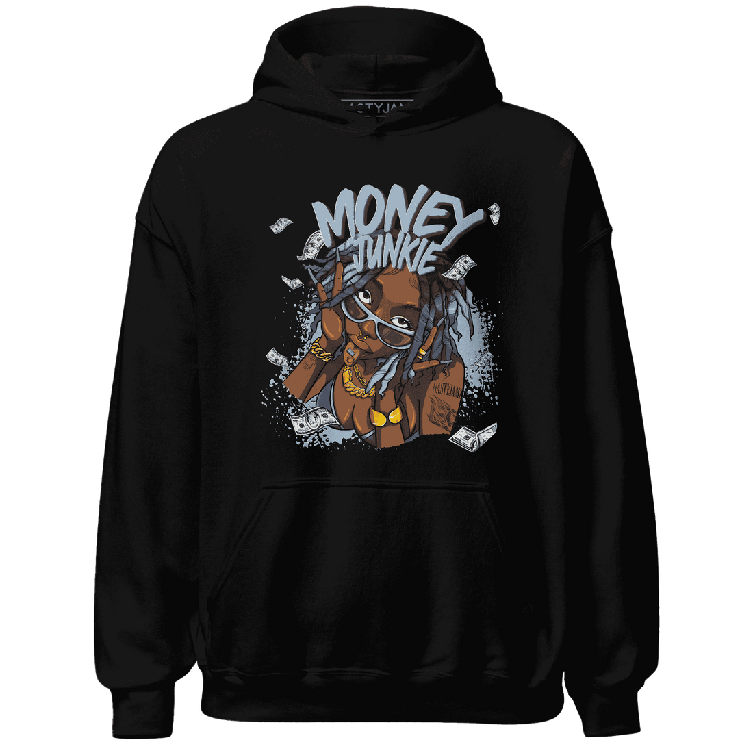 Mid Diffused Blue Grey 1s Hoodie Match Money Junkie - NastyJamz