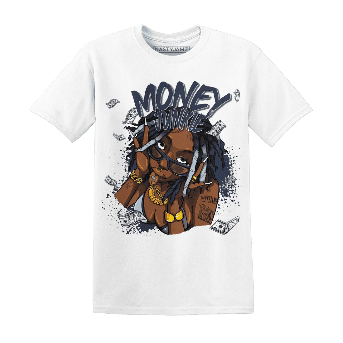White-Navy-6s-T-Shirt-Match-Money-Junkie