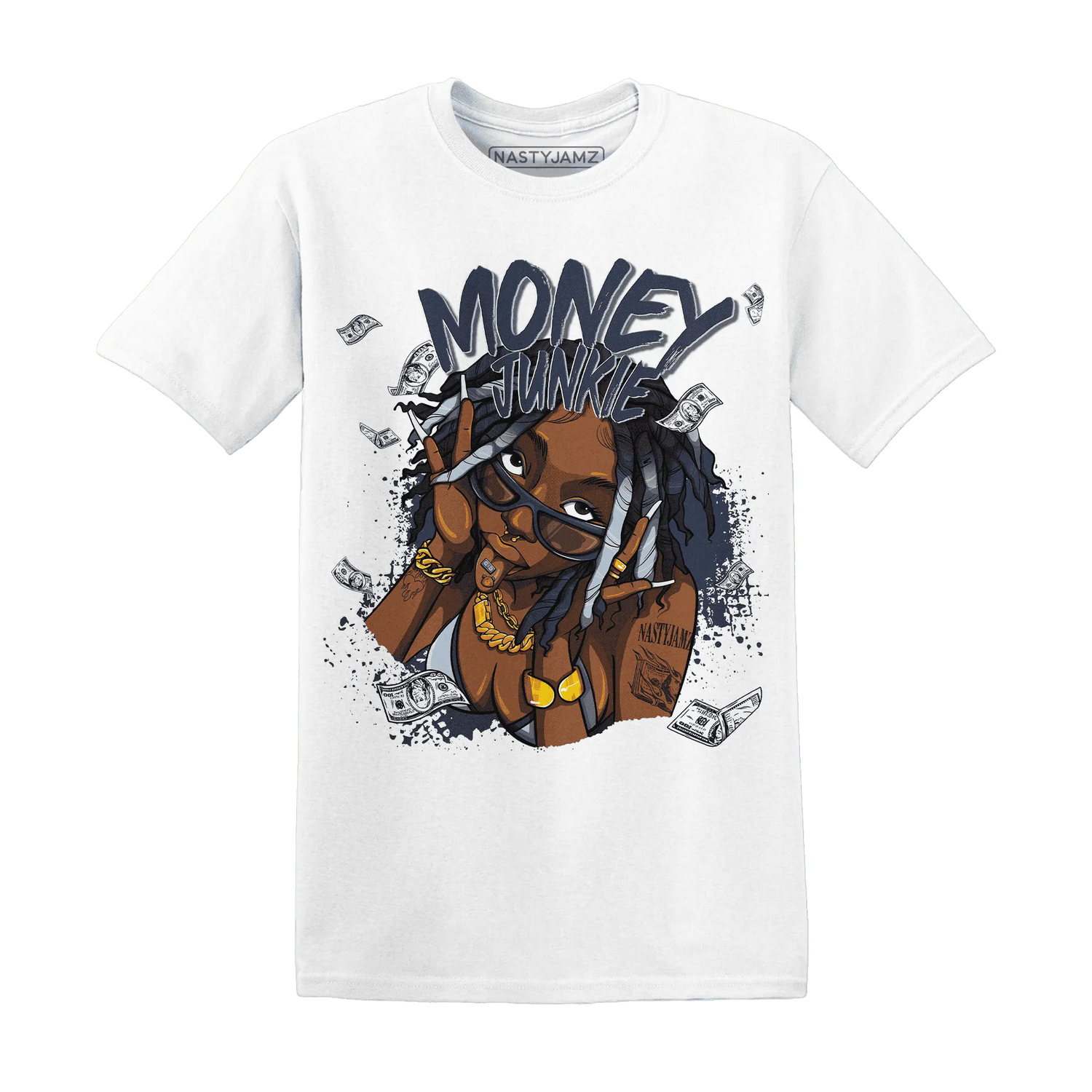White-Navy-6s-T-Shirt-Match-Money-Junkie