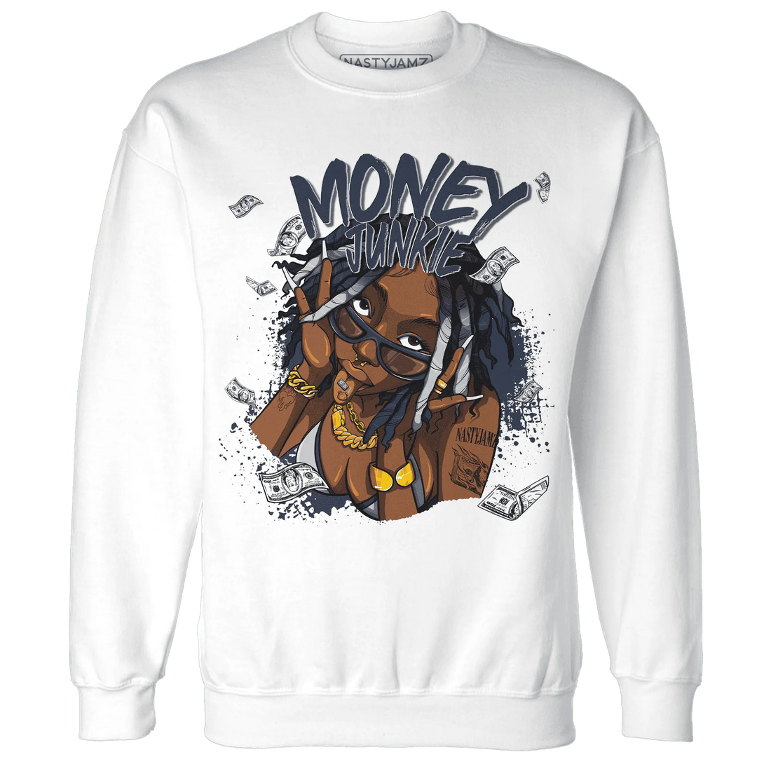 White-Navy-6s-Sweatshirt-Match-Money-Junkie