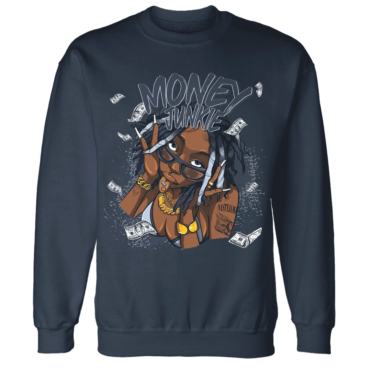 White-Navy-6s-Sweatshirt-Match-Money-Junkie