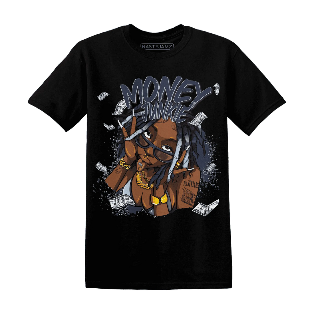 White-Navy-6s-T-Shirt-Match-Money-Junkie