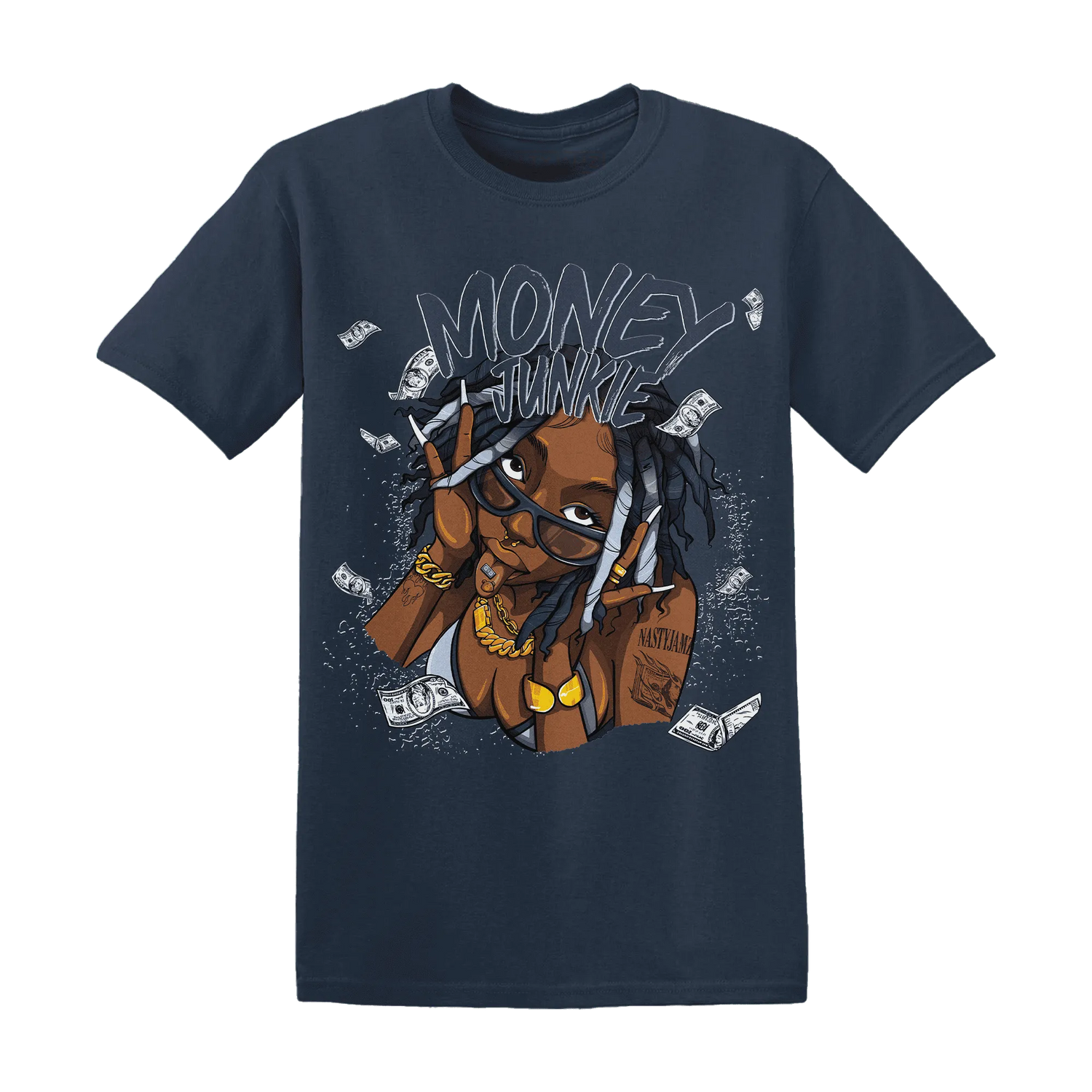 White-Navy-6s-T-Shirt-Match-Money-Junkie