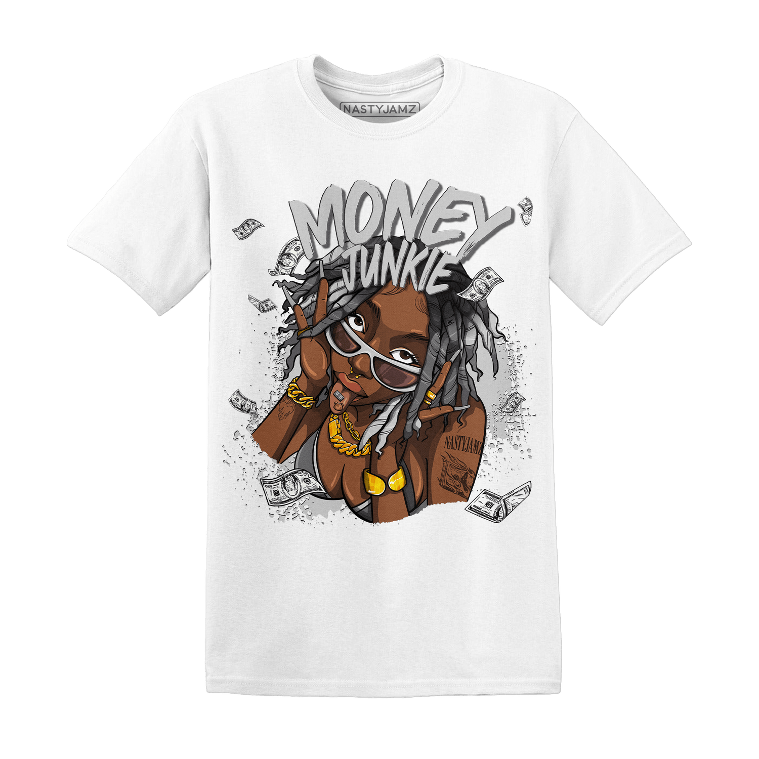 Retro High OG Black White 1s T Shirt Match Money Junkie - NastyJamz