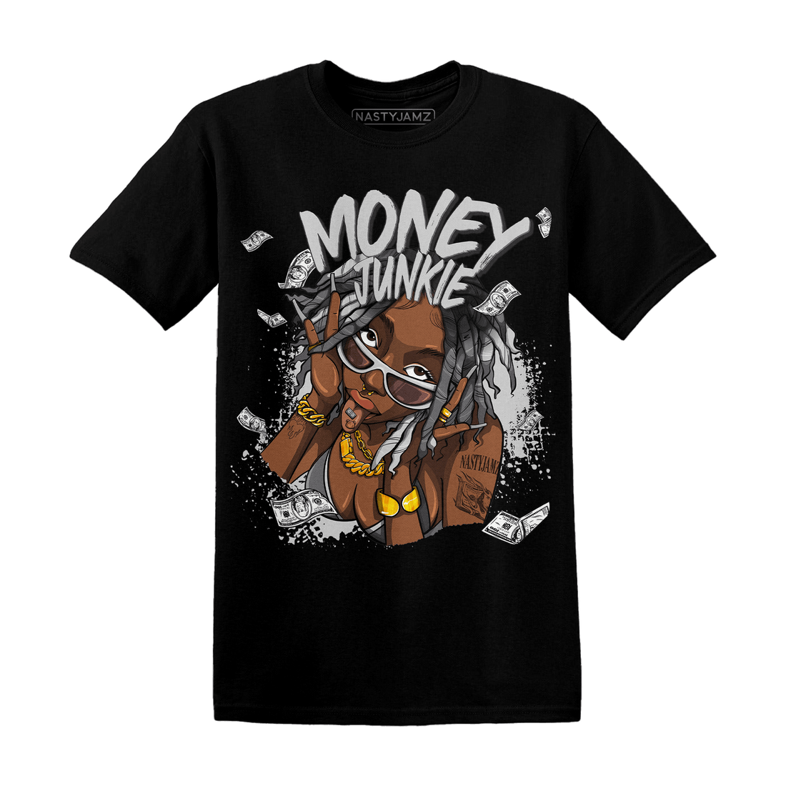 Retro High OG Black White 1s T Shirt Match Money Junkie - NastyJamz