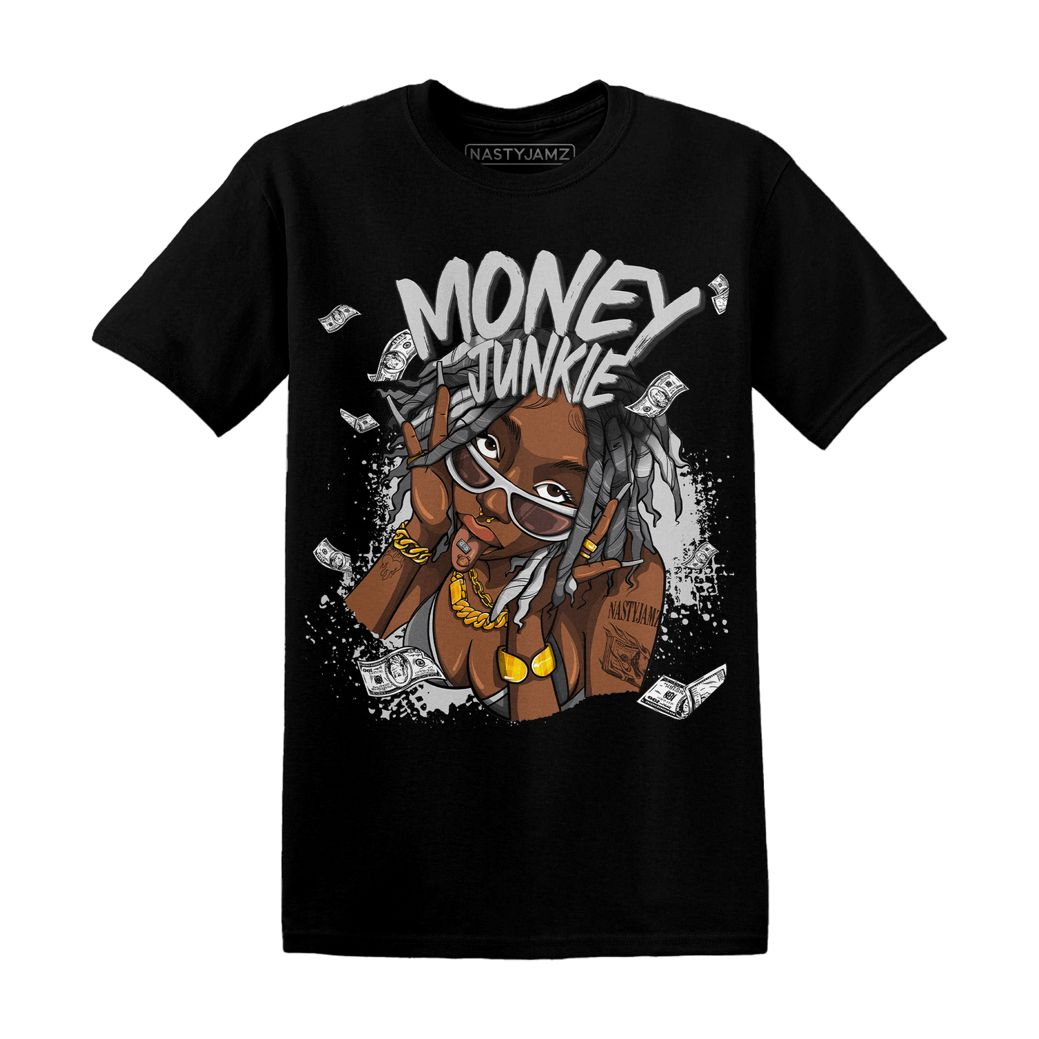 Retro High OG Black White 1s T Shirt Match Money Junkie - NastyJamz