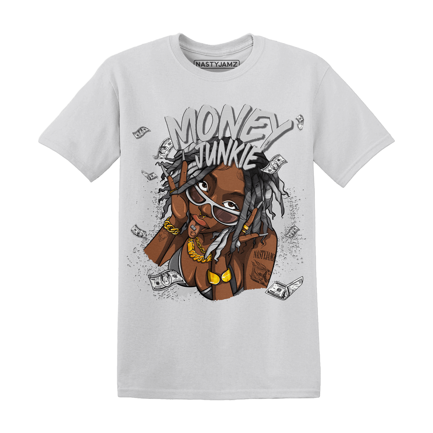 Retro High OG Black White 1s T Shirt Match Money Junkie - NastyJamz