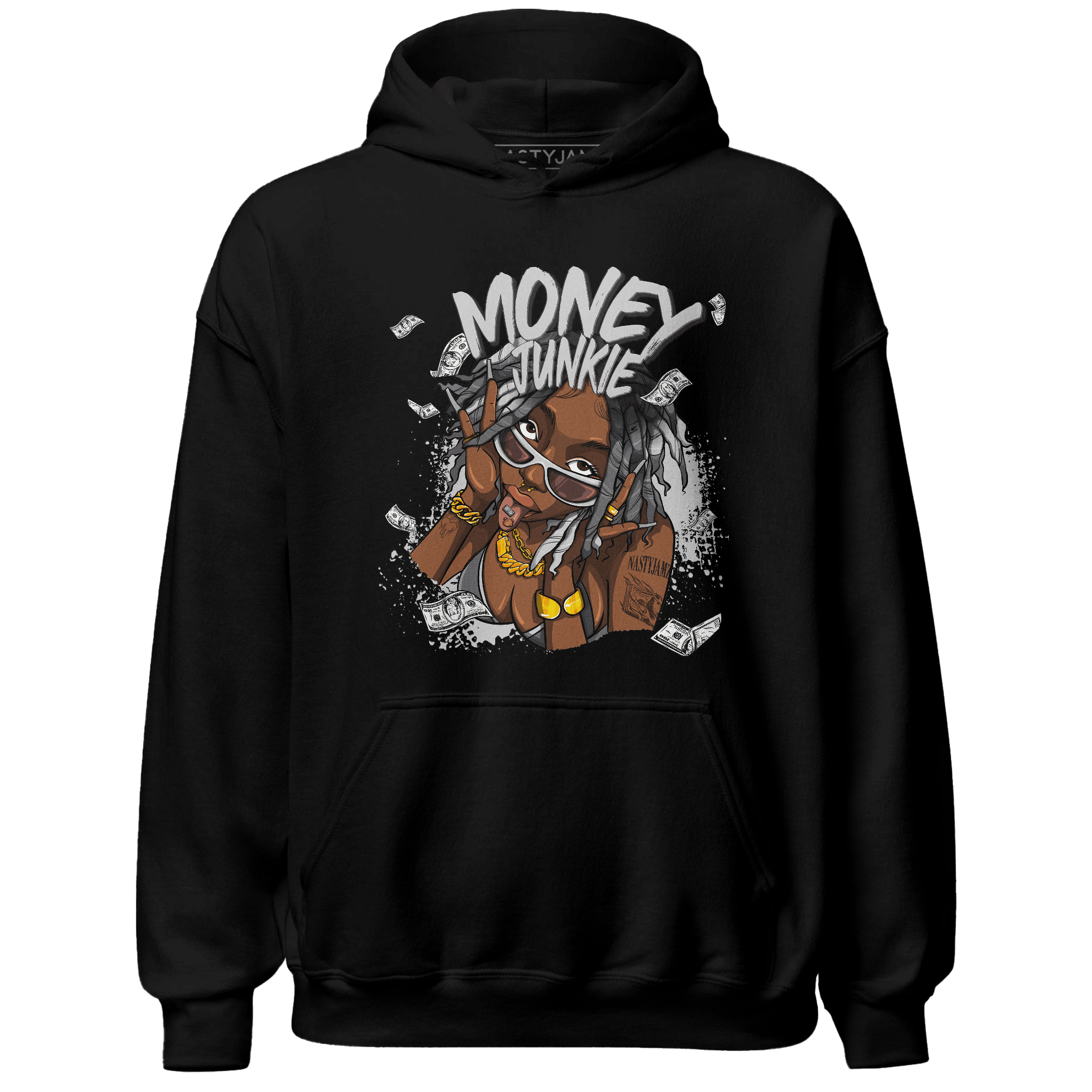 Retro High OG Black White 1s Hoodie Match Money Junkie - NastyJamz