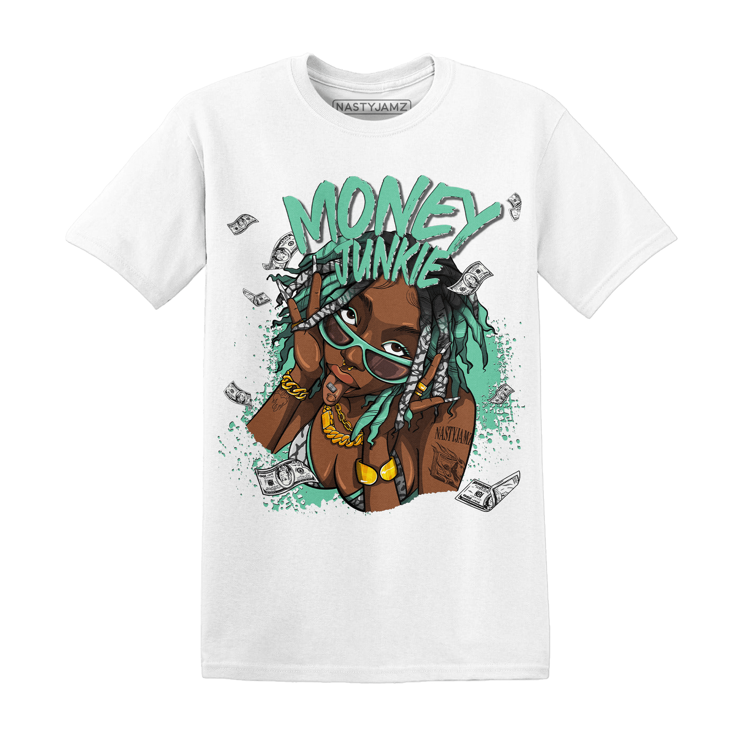 Green Glow 3s T Shirt Match Money Junkie - NastyJamz