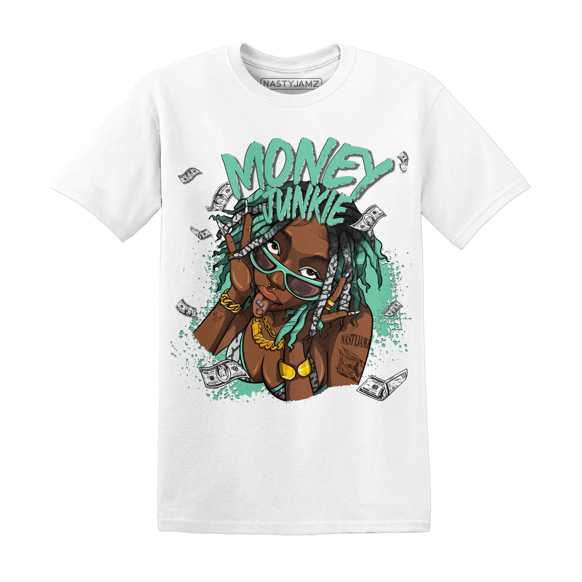 Green Glow 3s T Shirt Match Money Junkie - NastyJamz