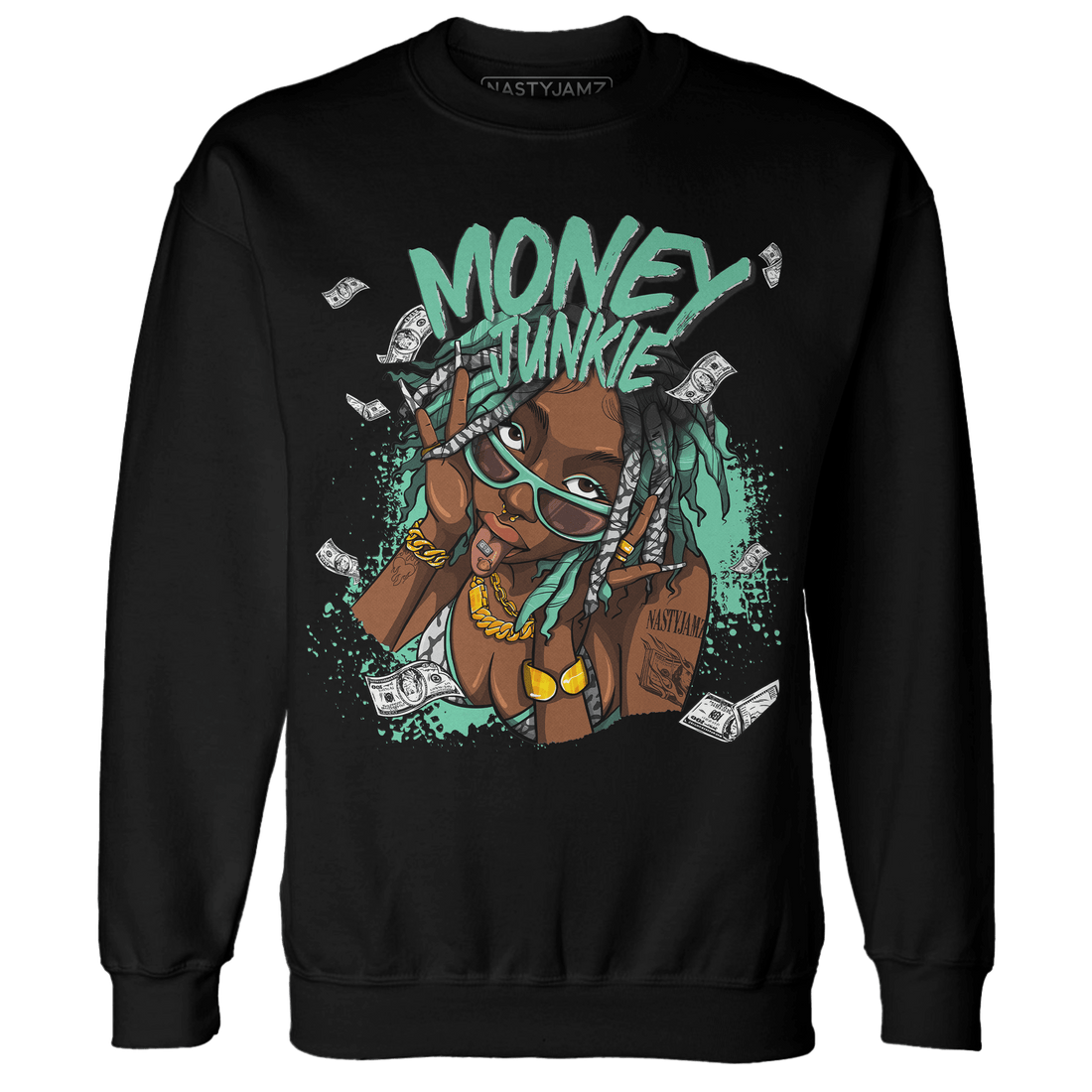 Green Glow 3s Sweatshirt Match Money Junkie - NastyJamz