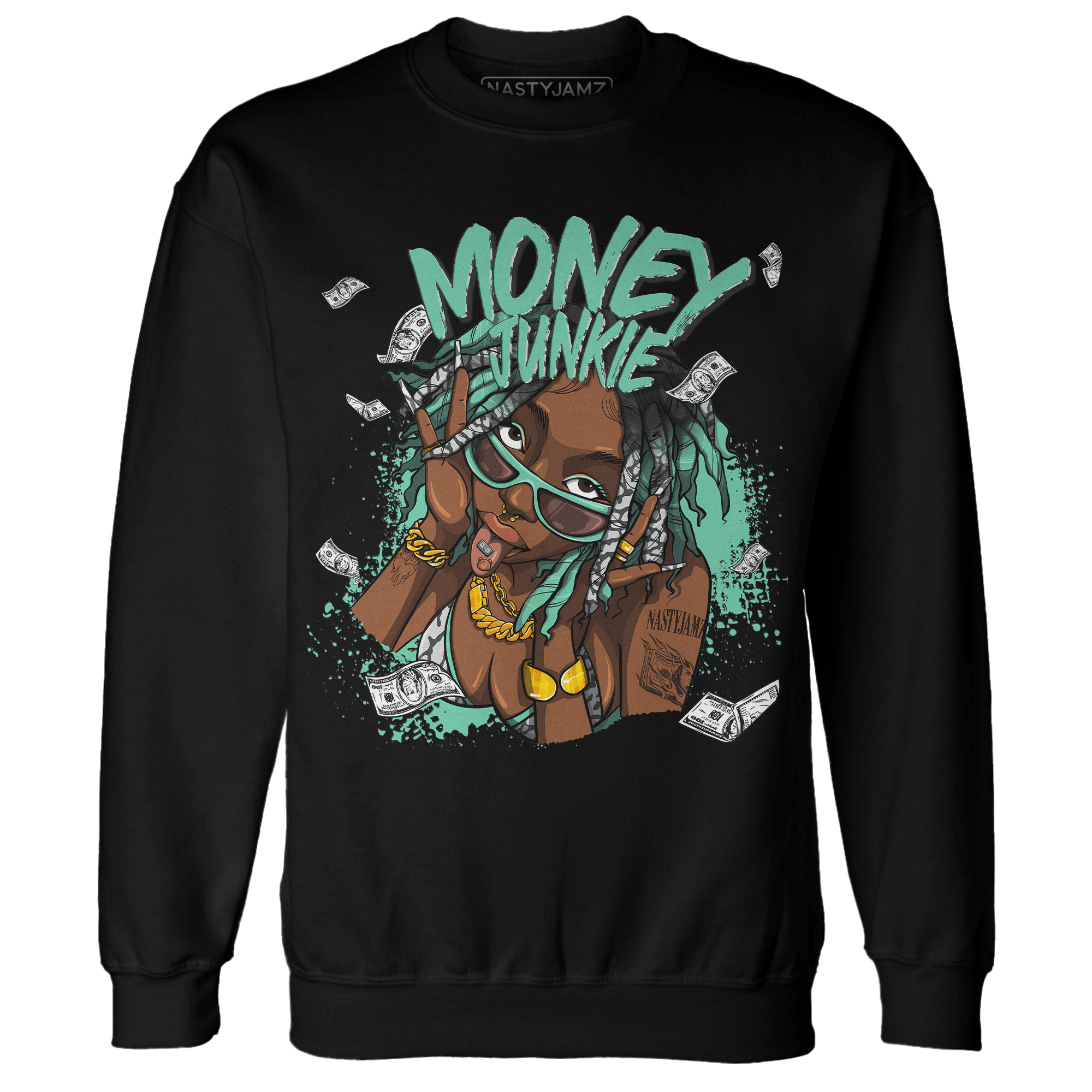 Green Glow 3s Sweatshirt Match Money Junkie - NastyJamz
