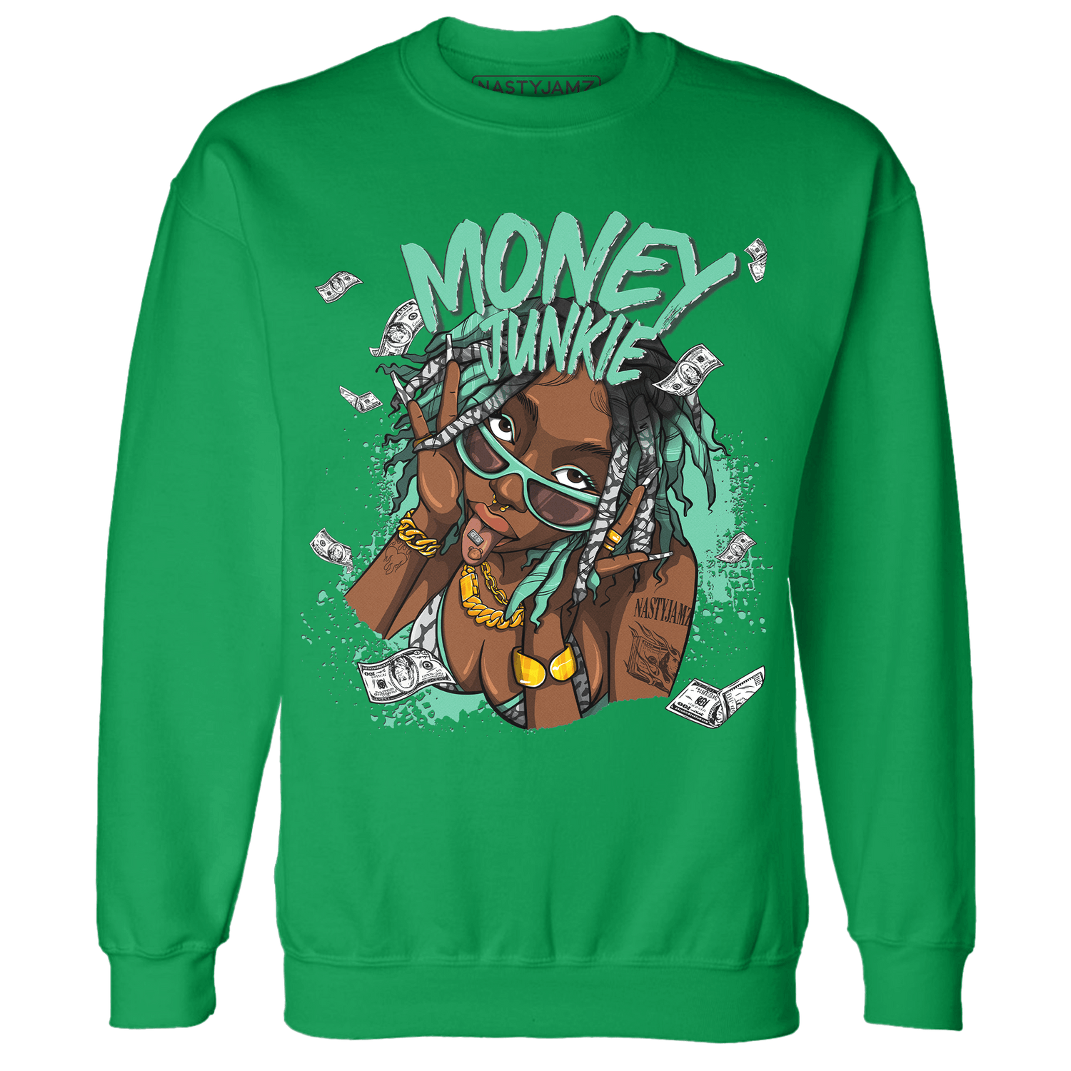 Green Glow 3s Sweatshirt Match Money Junkie - NastyJamz