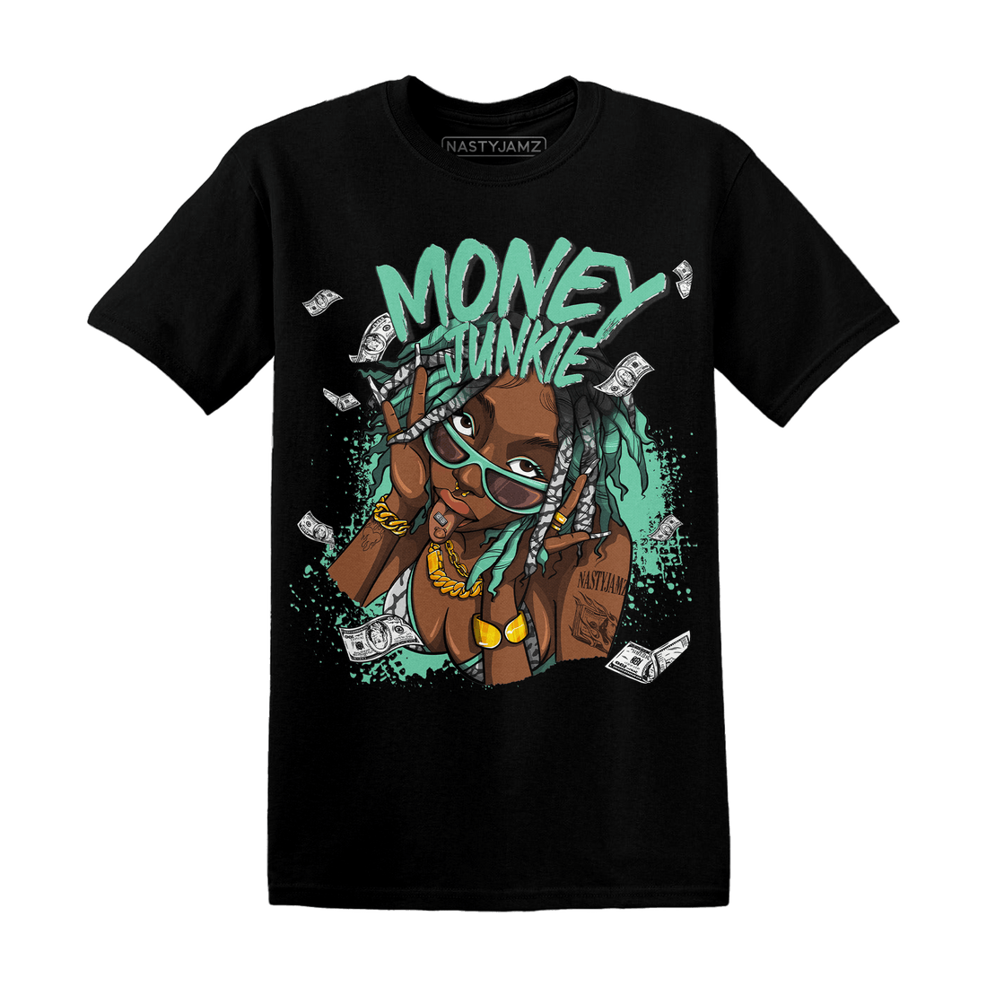 Green Glow 3s T Shirt Match Money Junkie - NastyJamz