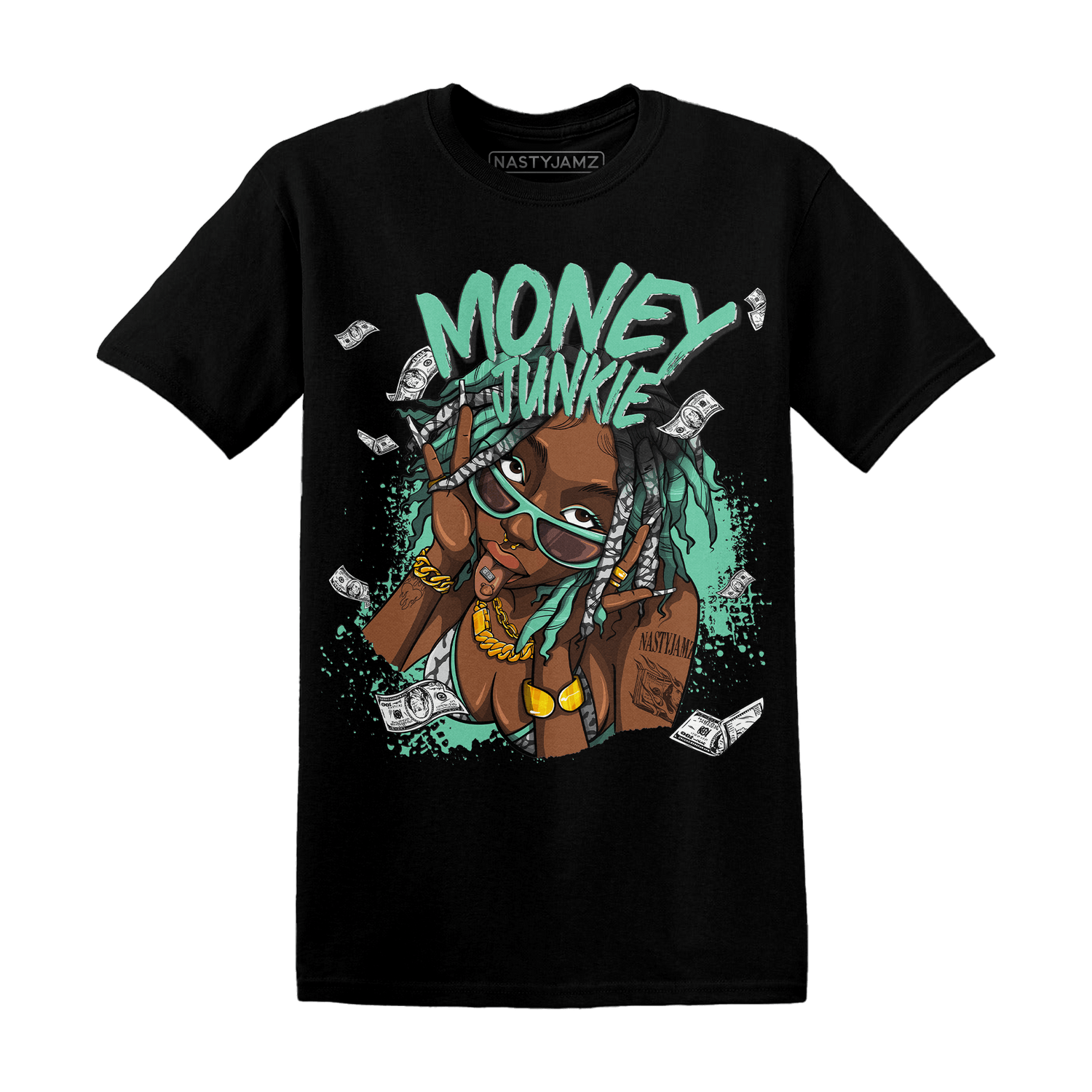 Green Glow 3s T Shirt Match Money Junkie - NastyJamz