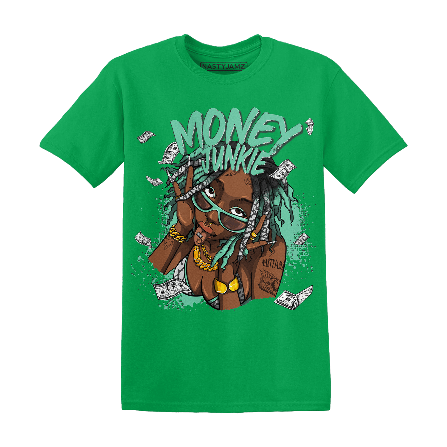 Green Glow 3s T Shirt Match Money Junkie - NastyJamz