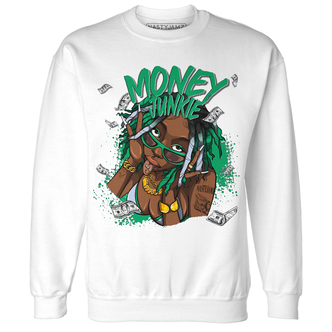 Lucky Green 5s Sweatshirt Match Money Junkie - NastyJamz
