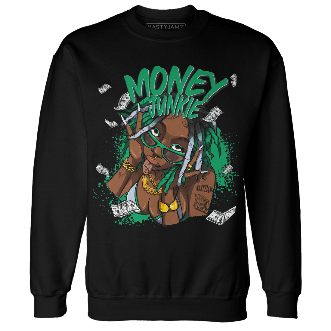 Lucky Green 5s Sweatshirt Match Money Junkie - NastyJamz