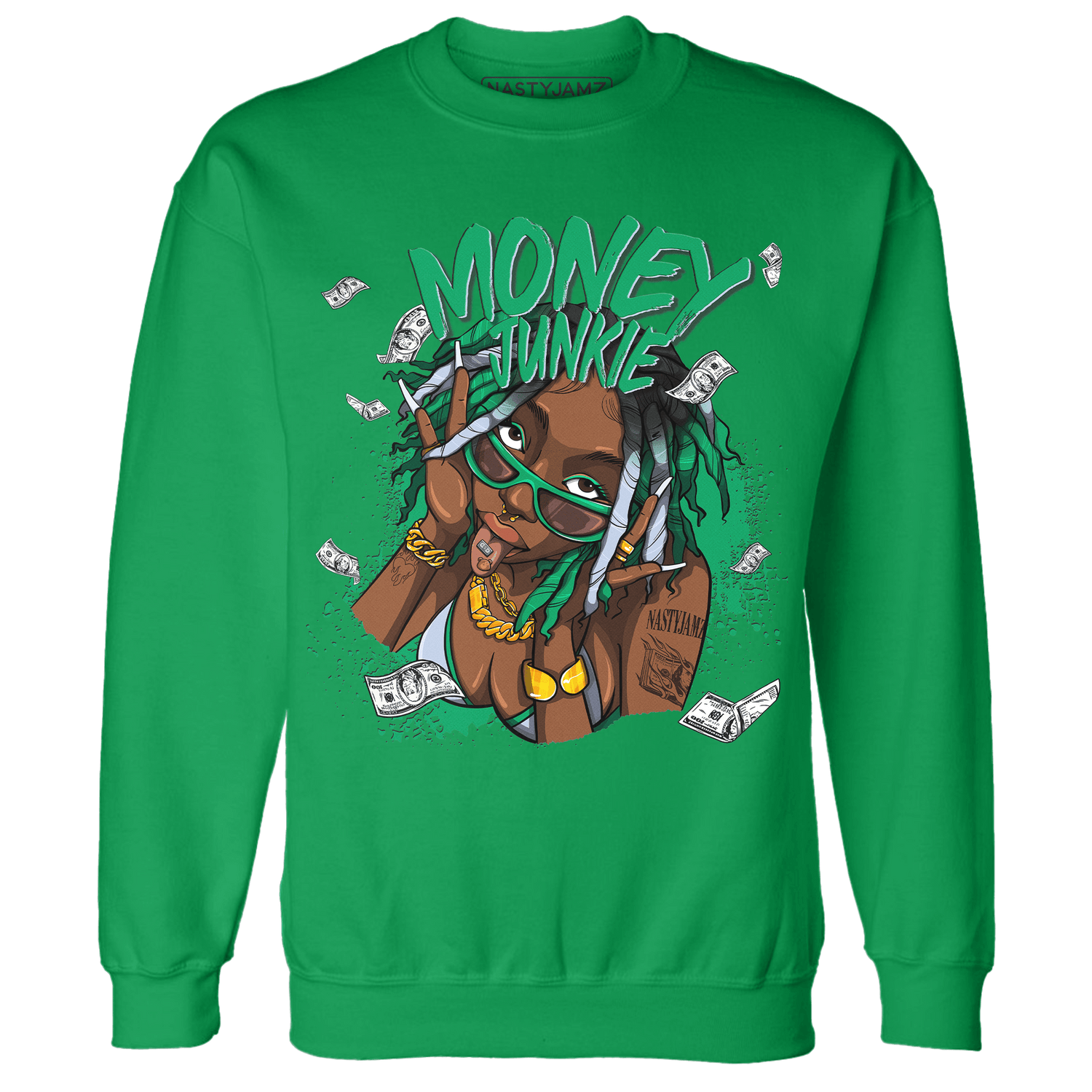 Lucky Green 5s Sweatshirt Match Money Junkie - NastyJamz
