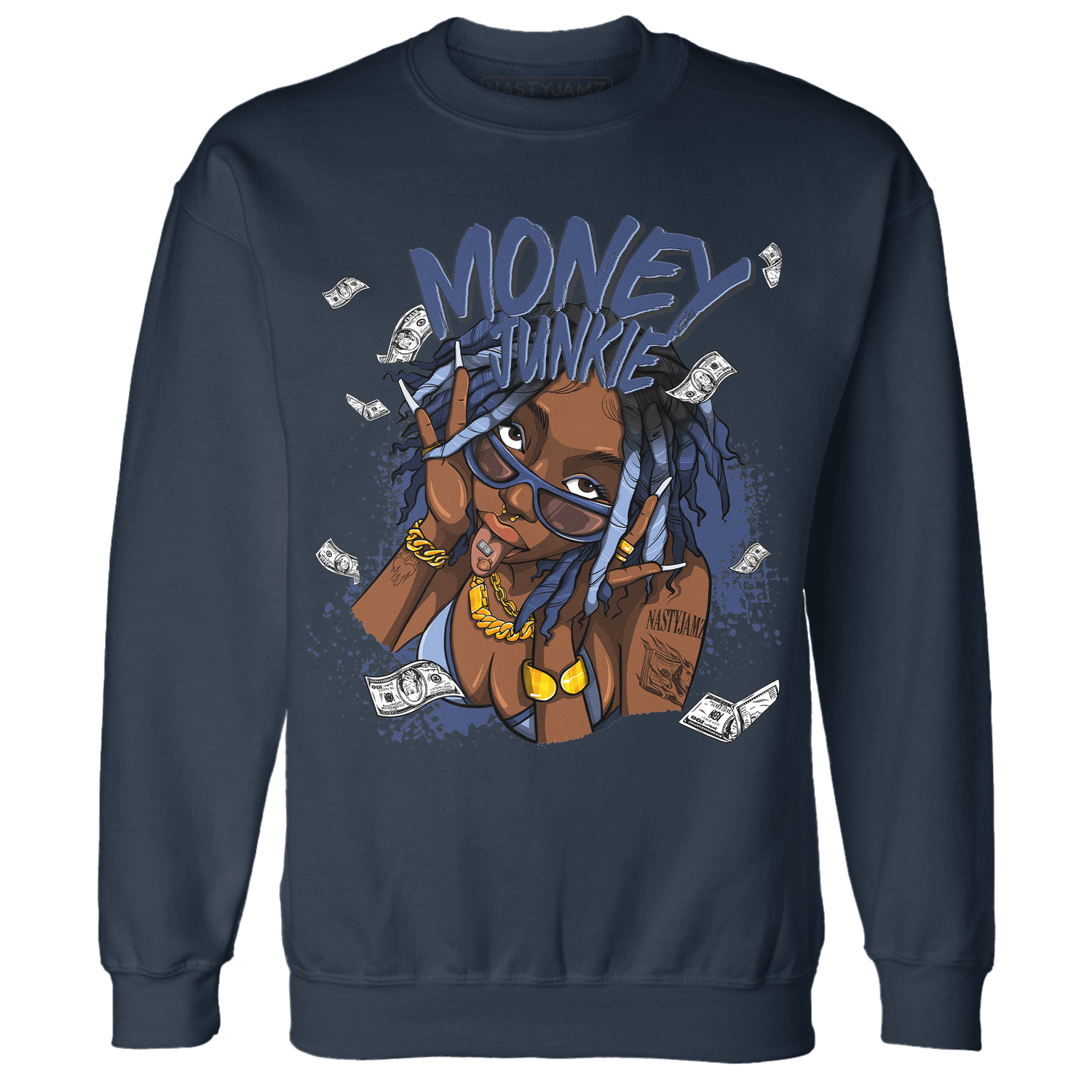 Midnight Navy 5s Sweatshirt Match Money Junkie - NastyJamz