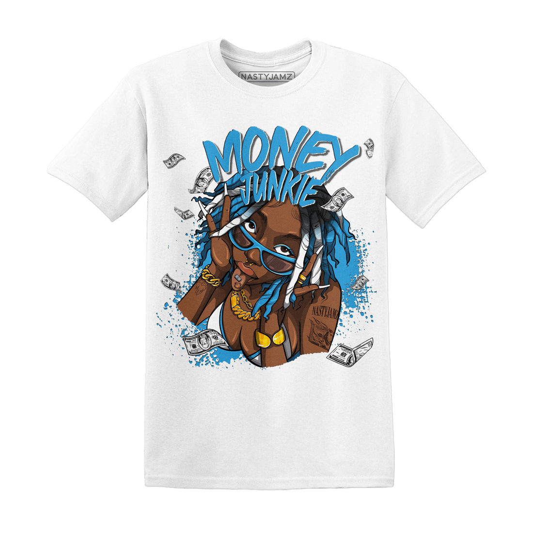 Powder Blue 9s T Shirt Match Money Junkie - NastyJamz