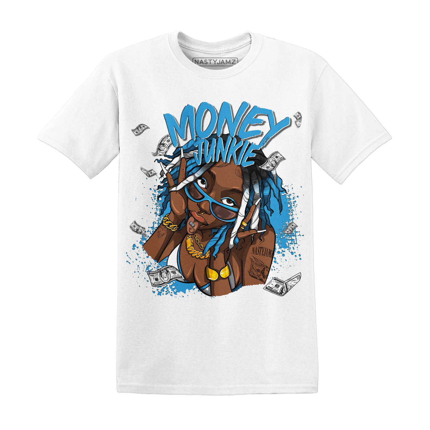 Powder Blue 9s T Shirt Match Money Junkie - NastyJamz