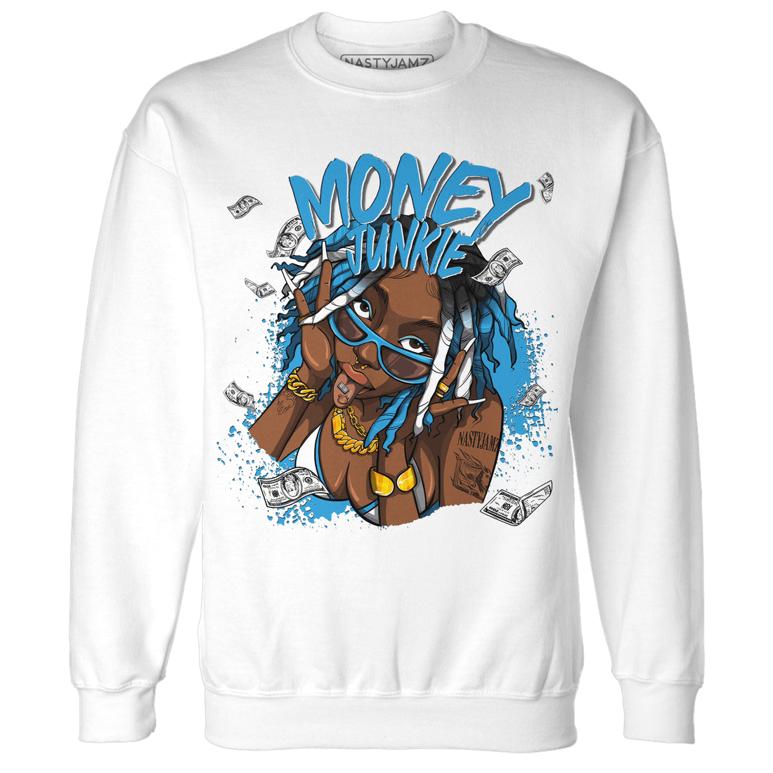 Powder Blue 9s Sweatshirt Match Money Junkie - NastyJamz