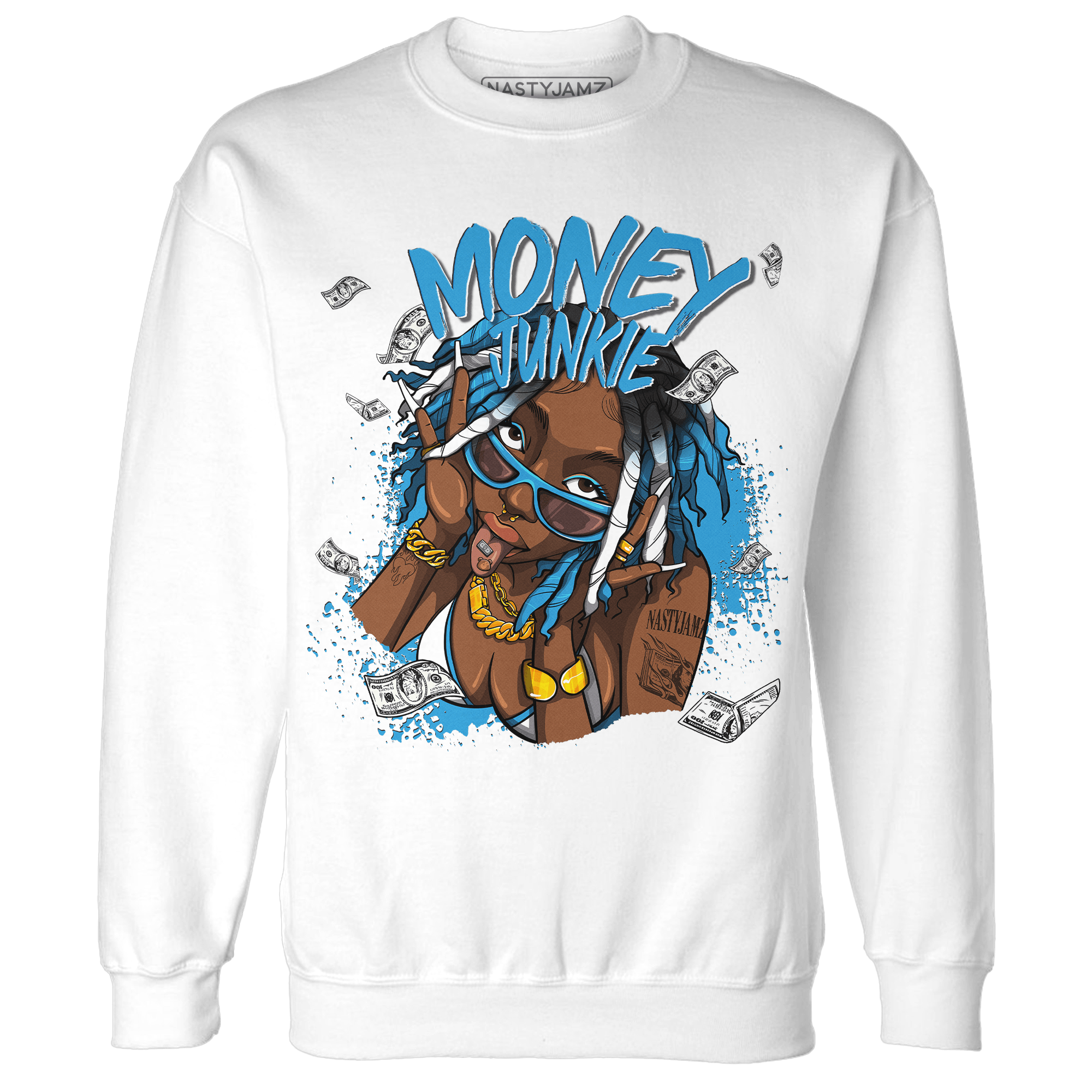 Powder Blue 9s Sweatshirt Match Money Junkie - NastyJamz