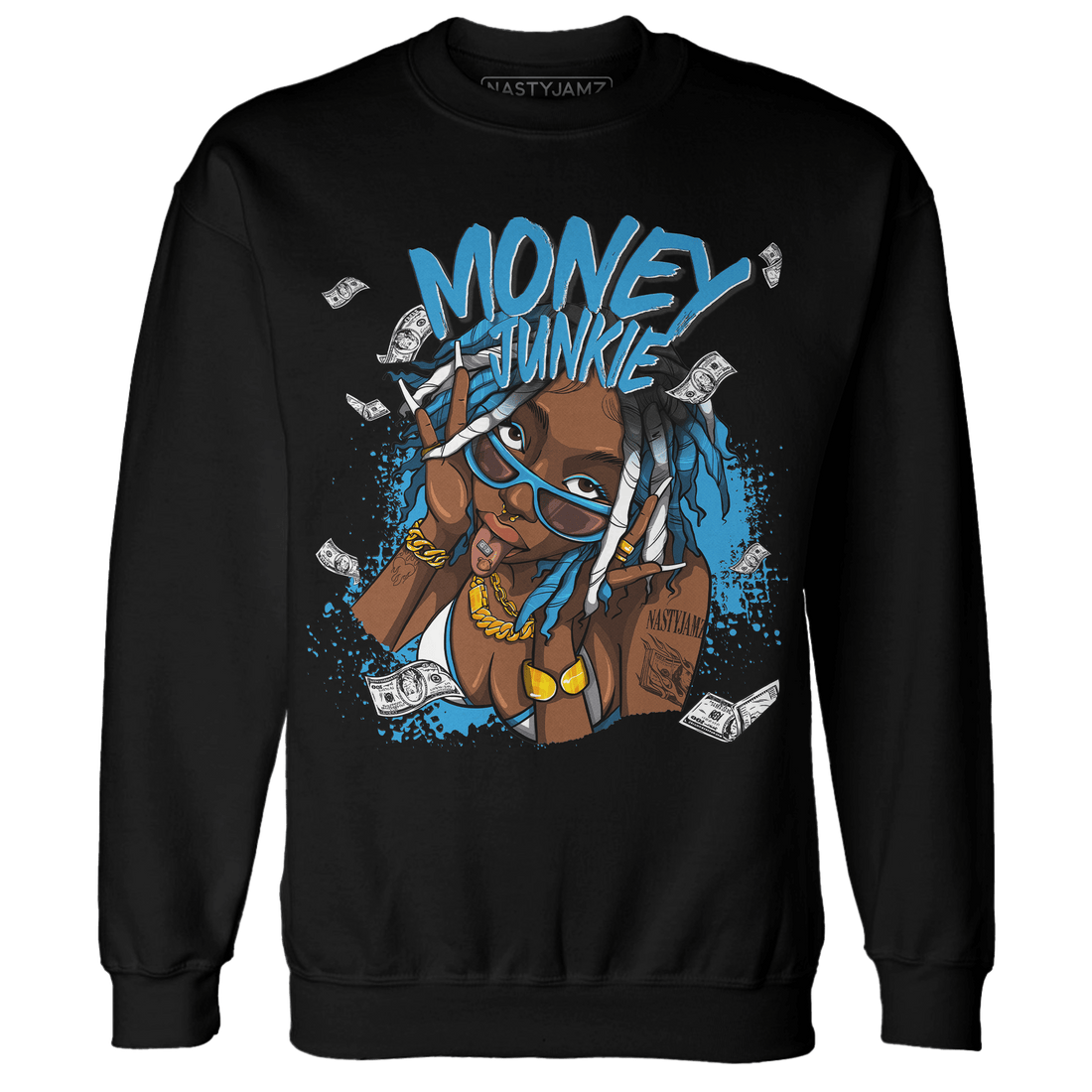 Powder Blue 9s Sweatshirt Match Money Junkie - NastyJamz