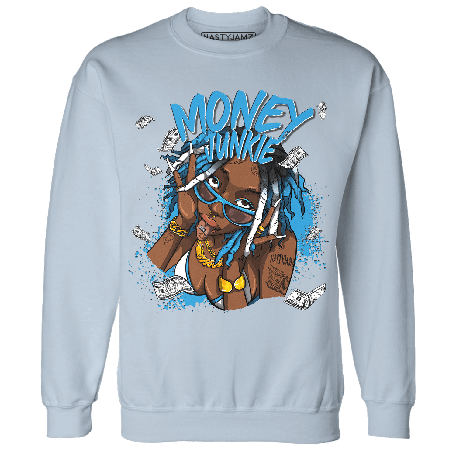Powder Blue 9s Sweatshirt Match Money Junkie - NastyJamz