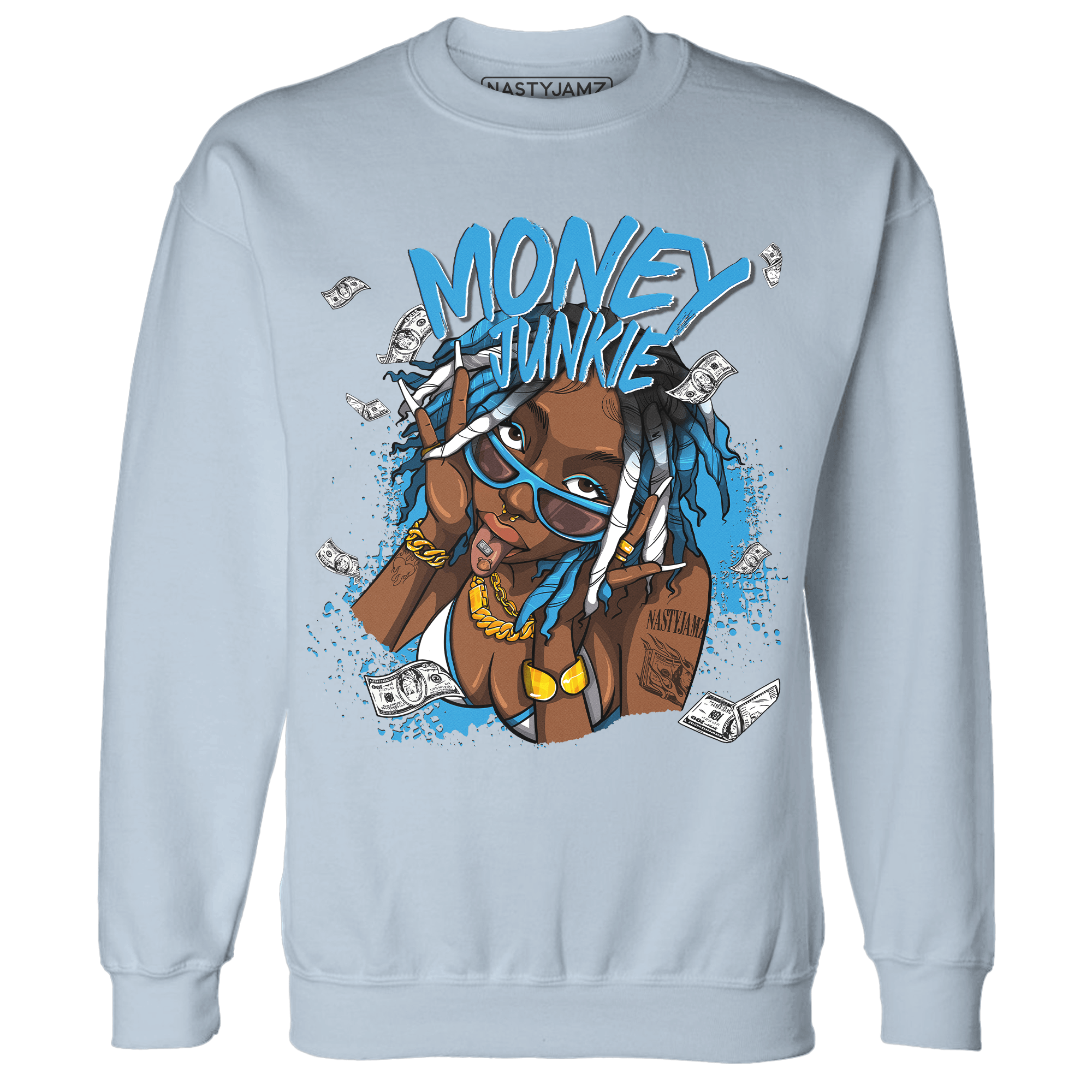 Powder Blue 9s Sweatshirt Match Money Junkie - NastyJamz