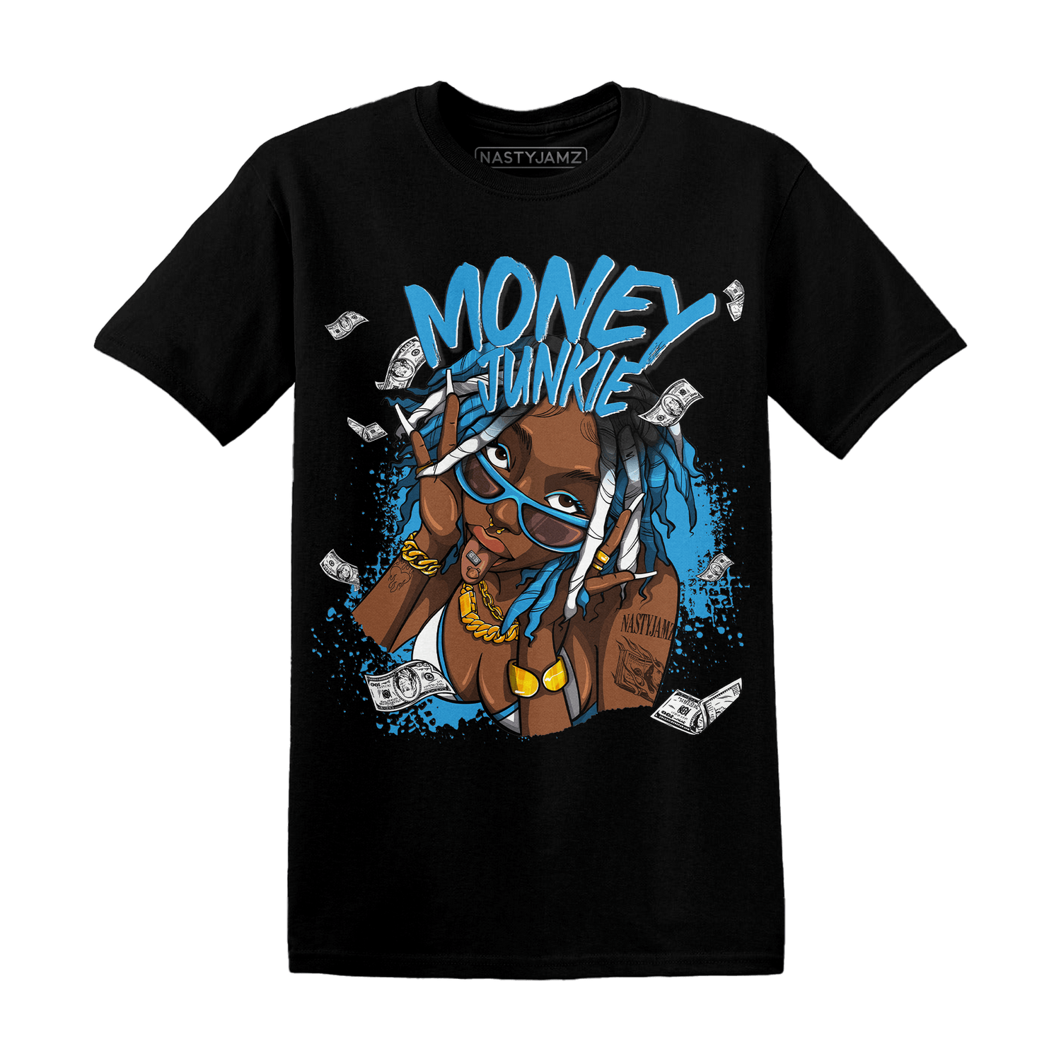 Powder Blue 9s T Shirt Match Money Junkie - NastyJamz