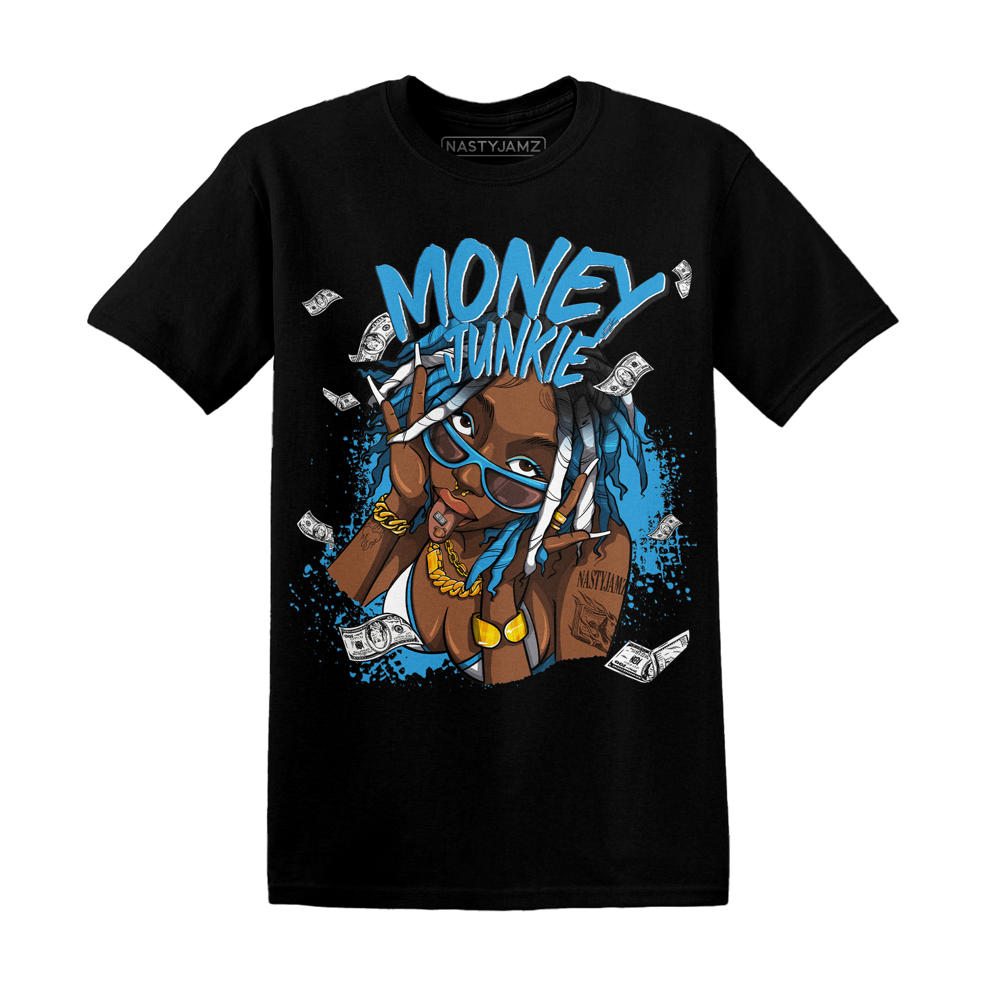 Powder Blue 9s T Shirt Match Money Junkie - NastyJamz