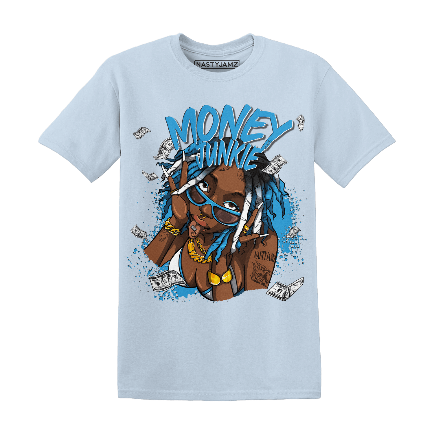 Powder Blue 9s T Shirt Match Money Junkie - NastyJamz