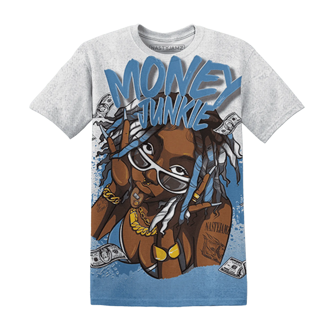 Carolina-Blue-Univercitii-17s-T-Shirt-Match-Money-Junkie-3D