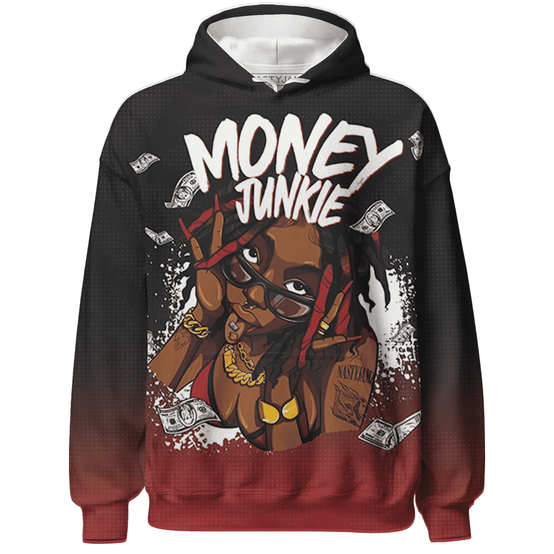 Black-Toe-Reimagined-Red-White-1s-NastyJamz-Hoodie-Match-Money-Junkie-3D