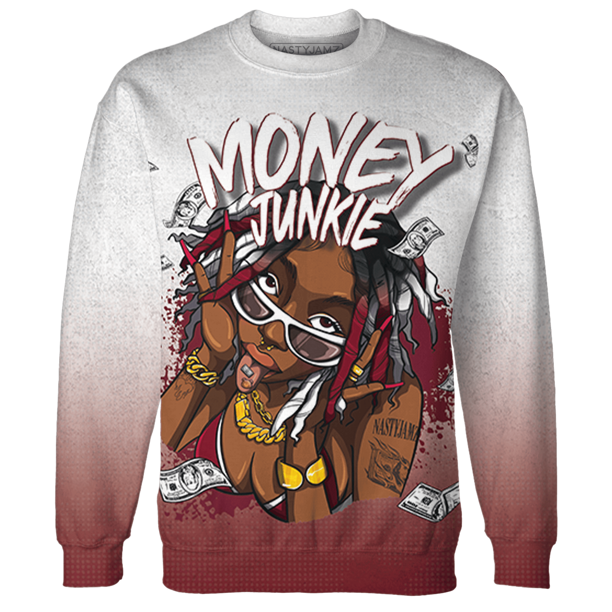 High White Team Red 1s Sweatshirt Match Money Junkie 3D All-Over Print - NastyJamz
