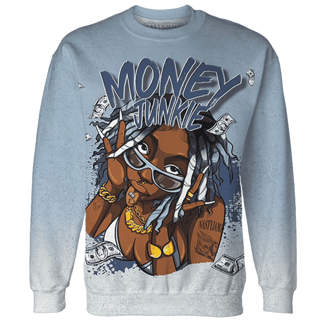 Mid Diffused Blue Grey 1s Sweatshirt Match Money Junkie 3D All-Over Print - NastyJamz