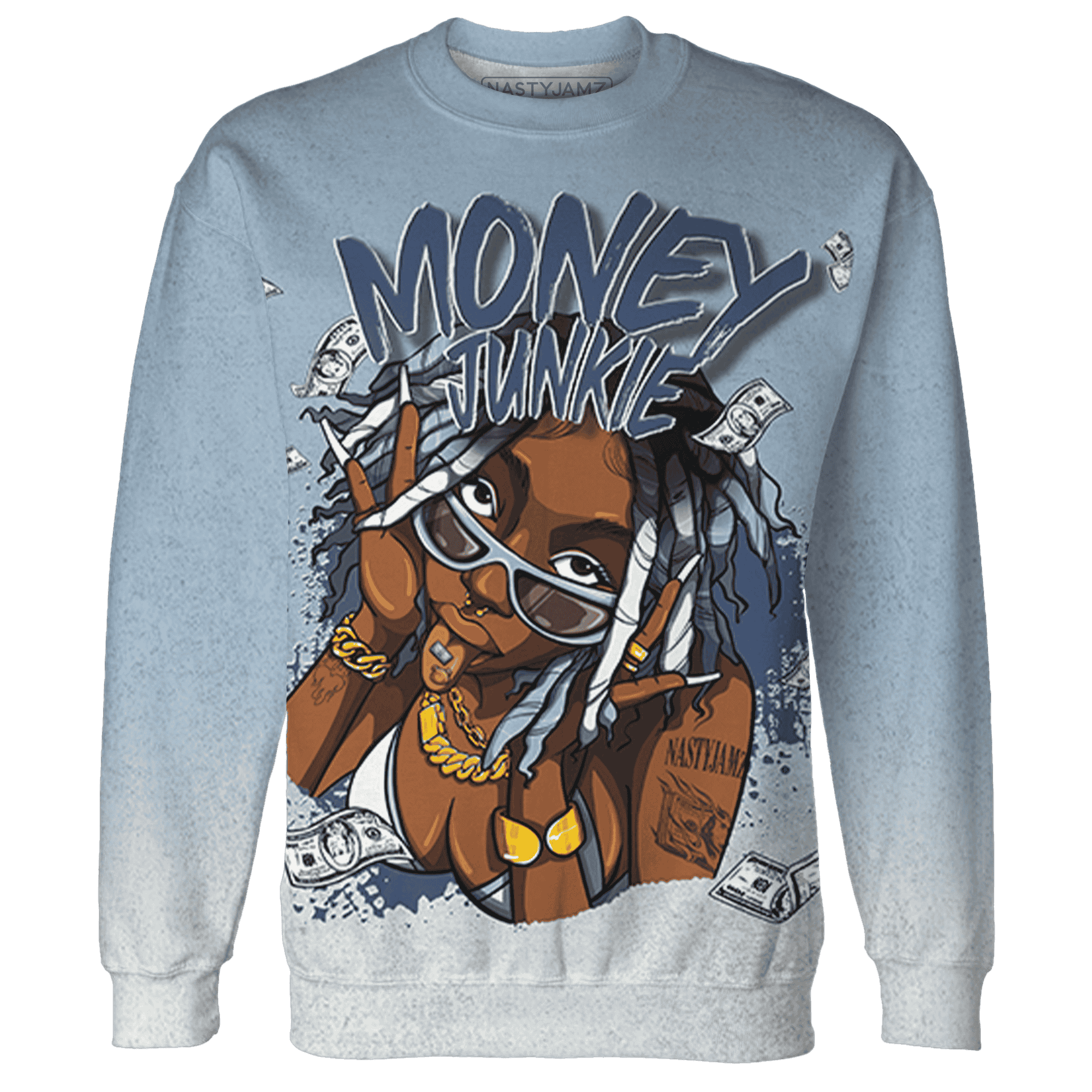 Mid Diffused Blue Grey 1s Sweatshirt Match Money Junkie 3D All-Over Print - NastyJamz