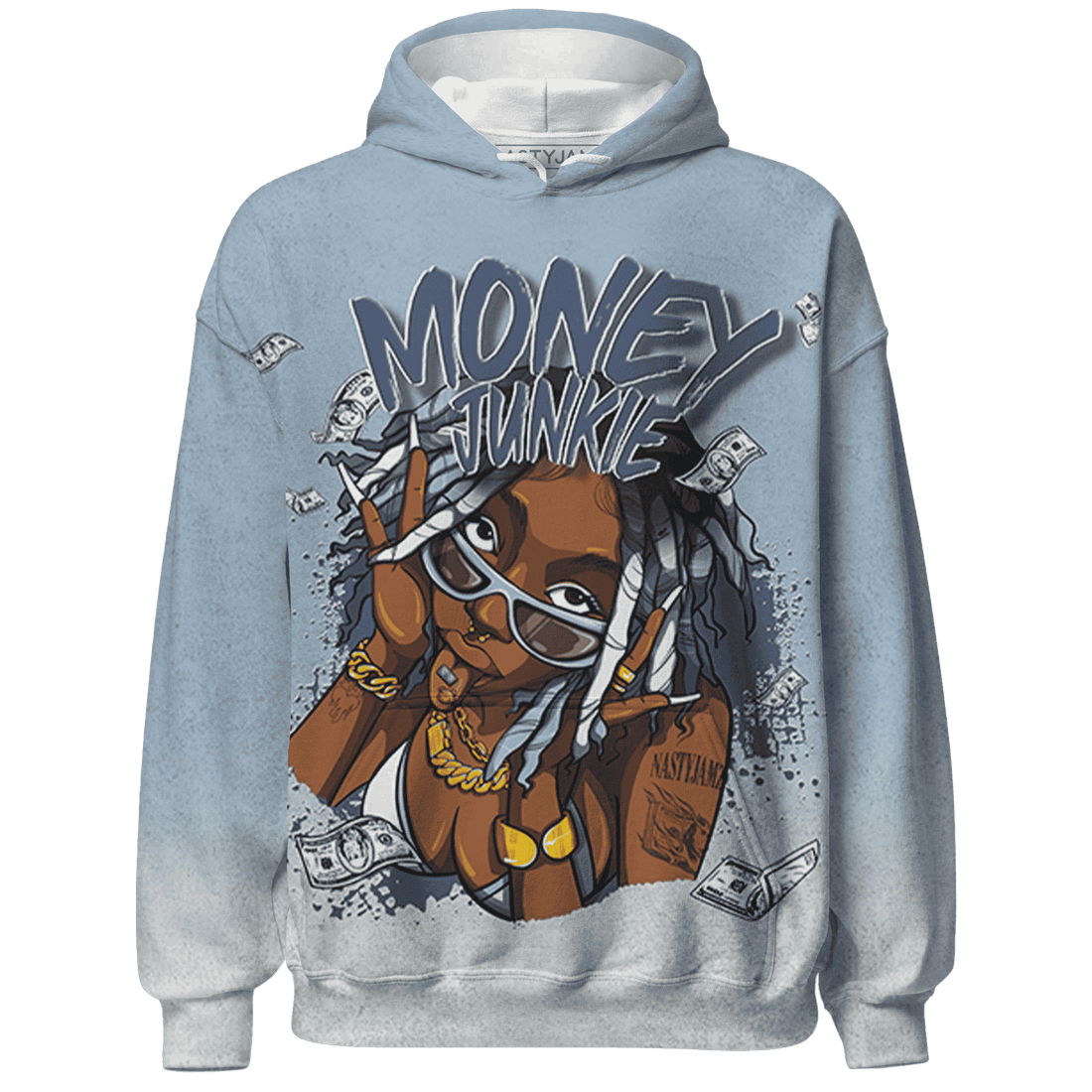 Mid Diffused Blue Grey 1s Hoodie Match Money Junkie 3D All-Over Print - NastyJamz